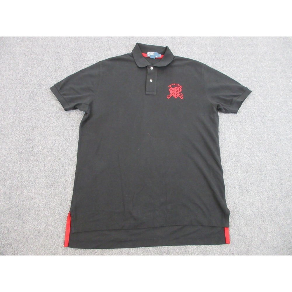 VTG Polo By Ralph Lauren Polo Shirt Mens L Black 100% Cotton Scribble Crest Logo